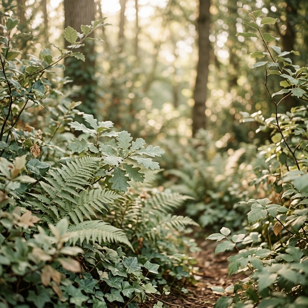 Soft nature scene with ferns and foliage